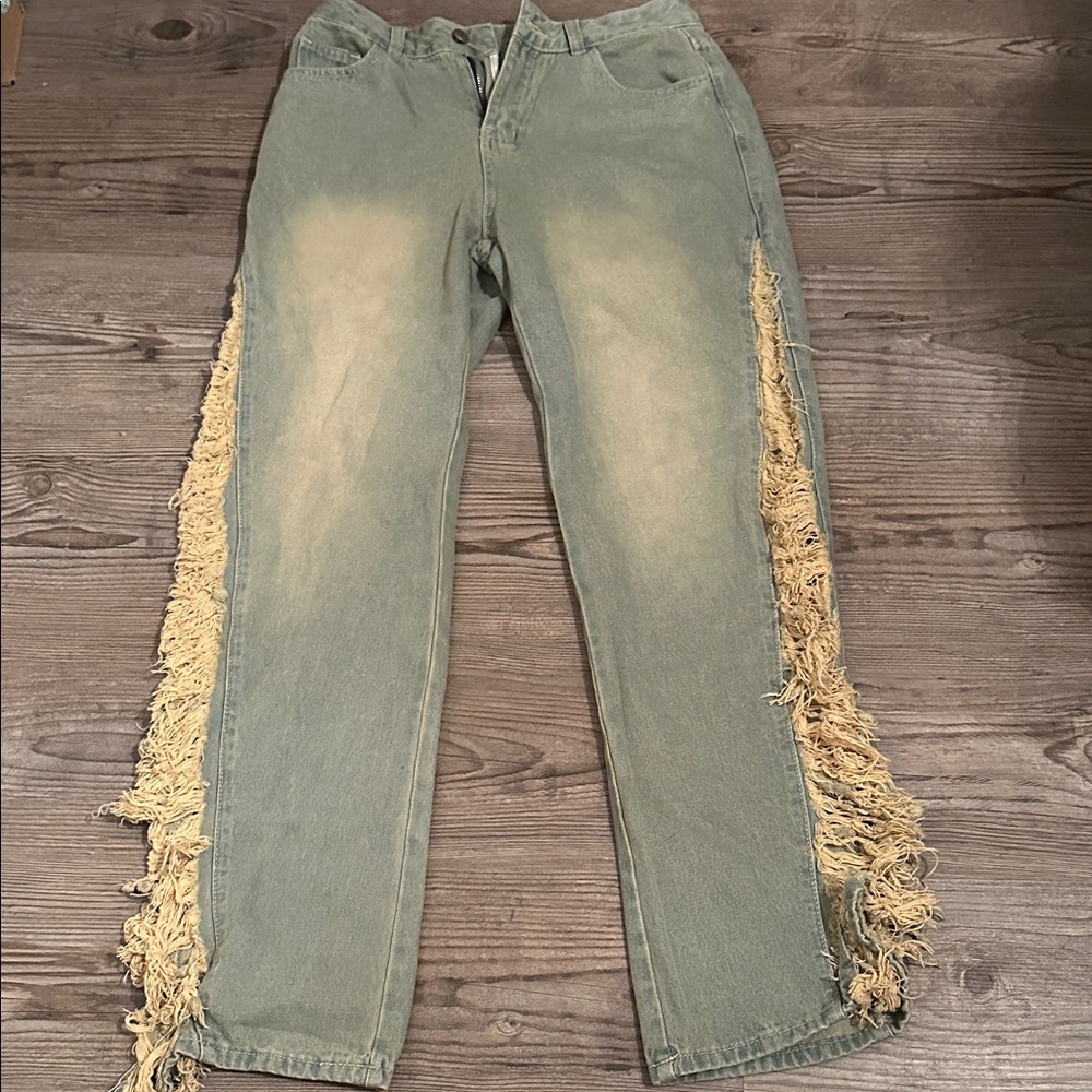 Stylish cream Fringe Women Jeans